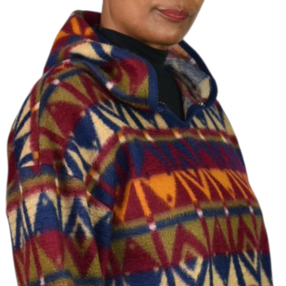 Vintage Jordache Concepts Fleece Jacket Ski Pullover Aztec Geo Hooded 90s Medium - Picture 12 of 14